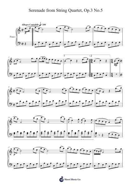 Serenade from String Quartet, Op.3 No.5 Sheet Music by Franz Joseph Haydn-Arr.Hulking Chilmund