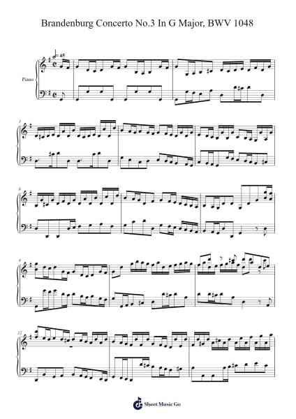 Brandenburg Concerto No. 3 in G Major, BWV 1048 Sheet Music by Johann Sebastian Bach-Arr.Mila