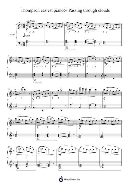 Thompson easiest piano5- Passing through clouds Sheet Music by John Thompson-Arr.Dougtin Vashop