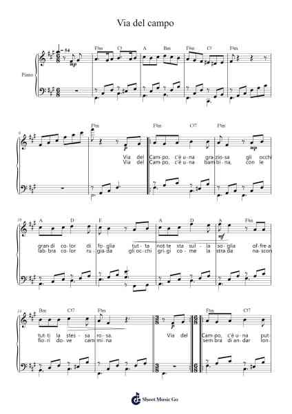 Via del campo Sheet Music by Fabrizio De André-Arr.Toutfey