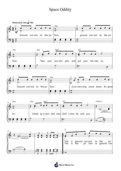 Space Oddity Musica per pianoforte di David Bowie - Arr.Rusden