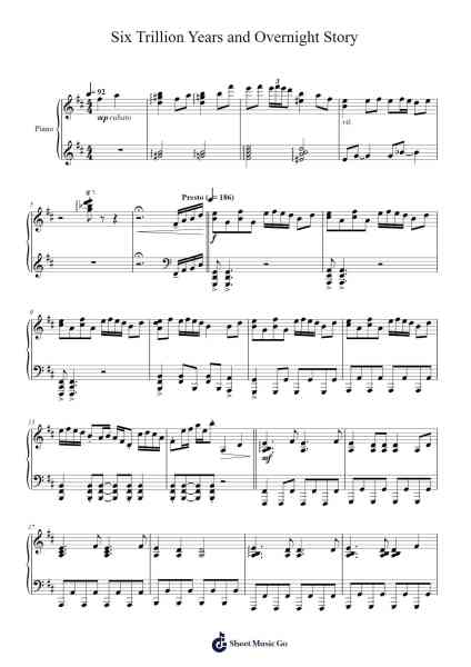 Six Trillion Years and Overnight Story Sheet Music by Kemu-Arr.Lanme