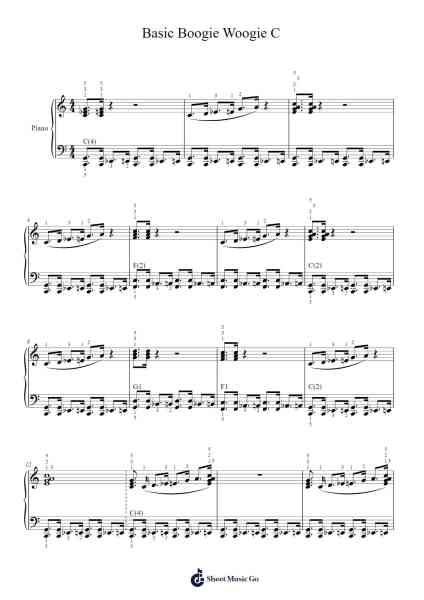 Basic Boogie Woogie C Sheet Music by Pianolessen.eu-Arr.Teryl Bratra