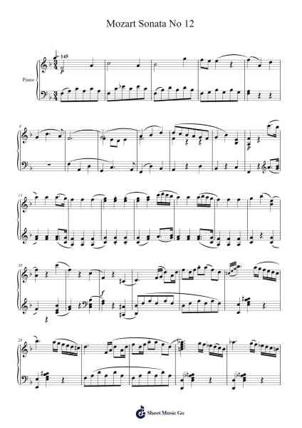 Piano Sonata No. 12 in F Major, K. 332 Sheet Music by Wolfgang Amadeus Mozart-Arr.Ogfey