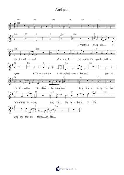 Anthem Sheet Music by Kamelot-Arr.Judmons Bairdchel