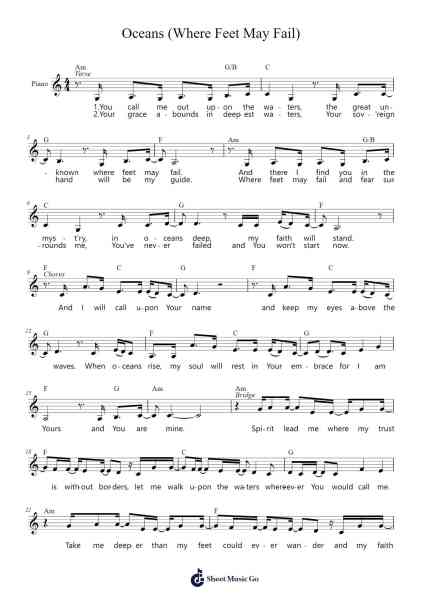 Oceans (Where Feet May Fail) Sheet Music by Hillsong United-Arr.Colhill Crichjo