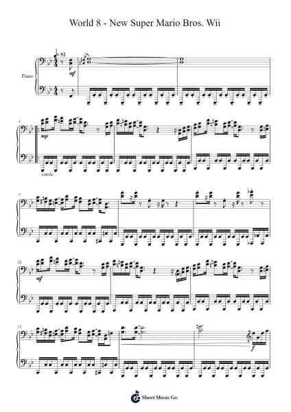 World 8 - New Super Mario Bros. Wii Sheet Music by Misc Computer Games-Arr.Grifdice