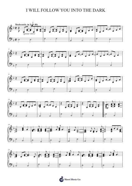 I Will Follow You Into The Dark Sheet Music by Death Cab for Cutie-Arr.Bartcent Whitegreve