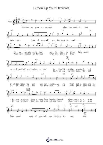 Button Up Your Overcoat Sheet Music by Ray Henderson/B.G. De Sylva/Lew Brown-Arr.Latckens