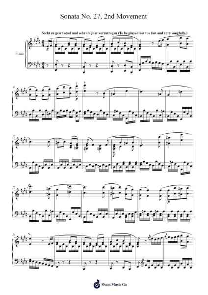 Sonata No. 27 in E Minor, Op. 90: II. Nicht zu geschwind und sehr singbar vorgetragen Sheet Music by Ludwig van Beethoven-Arr.Janron