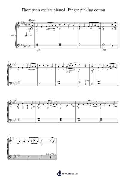 Thompson easiest piano4- Finger picking cotton Sheet Music by John Thompson-Arr.Charjames
