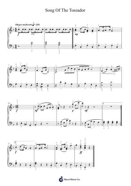 Song of the Toréador from Carmen Sheet Music by Georges Bizet-Arr.Phisan Lionelphy