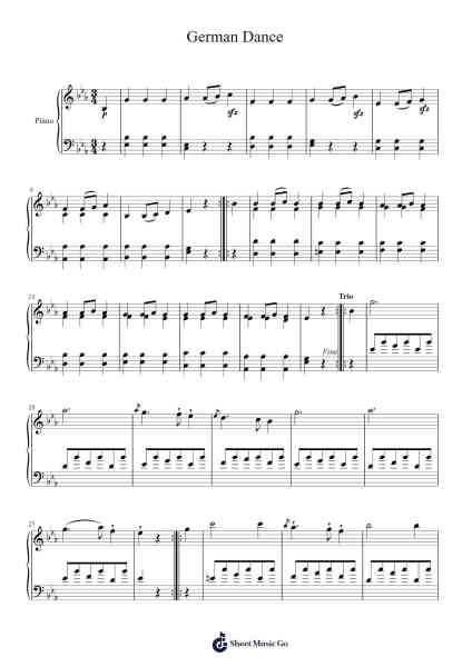 German Dance Sheet Music by Ludwig van Beethoven-Arr.Wesriah