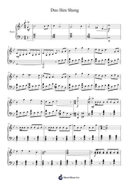 Duo Hen Sheng Sheet Music by Yi Ming-Arr.Rayward