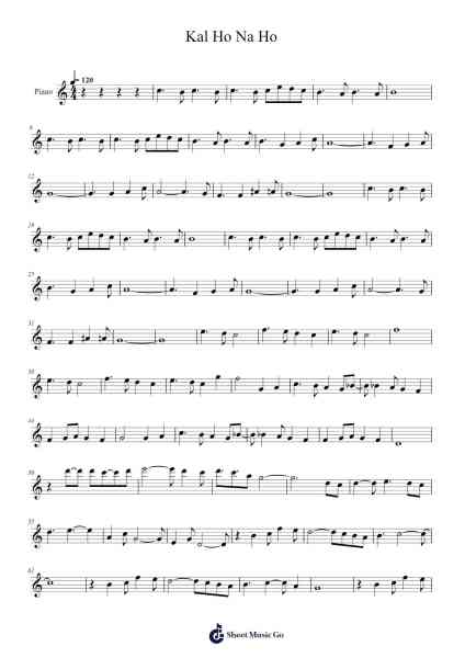 Kal Ho Na Ho Sheet Music by Sonu Nigam-Arr.Frednice Daveburns