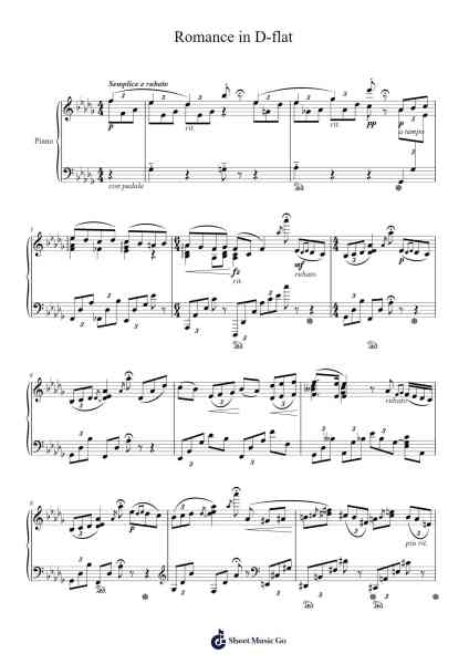 Romance in D-flat Sheet Music by M. Wong-Arr.Clepert