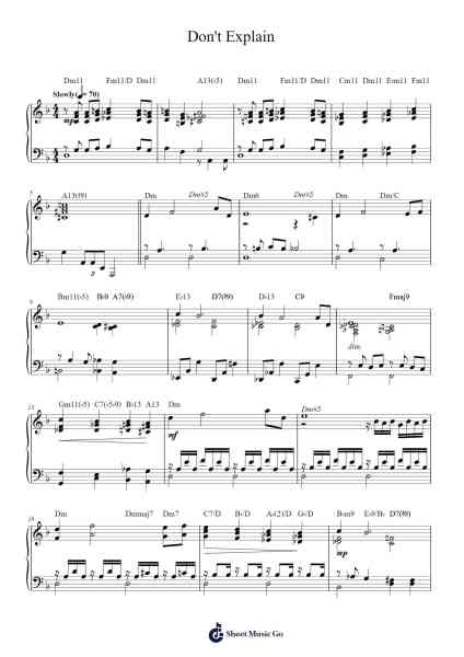 Don't Explain Musica per pianoforte di Billie Holiday - Arr.Chandys Jehan