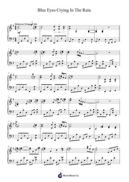 Blue Eyes Crying In The Rain Sheet Music by Elvis Presley/Michael Buble/The Pet Shop Boys/Willie Nelson-Arr.Tethew Wolfdwight