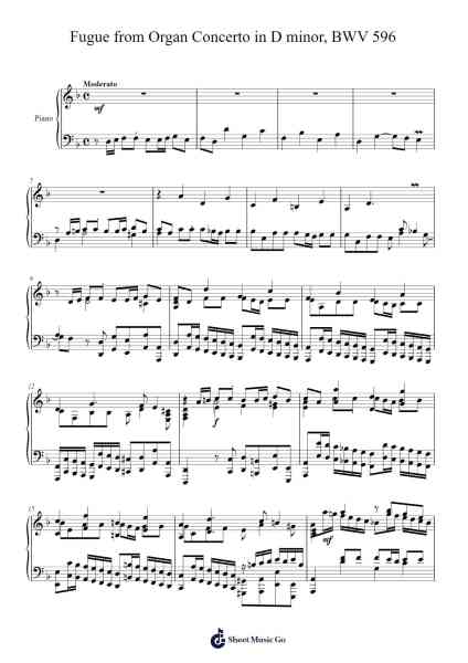Fugue from Organ Concerto in D minor, BWV 596 Sheet Music by Johann Sebastian Bach-Arr.Lynstrong Derlard