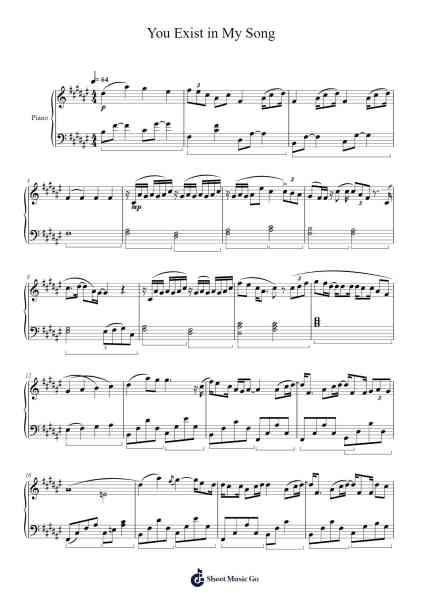 You Exist in My Song Sheet Music by Wanting Qu-Arr.Jonric