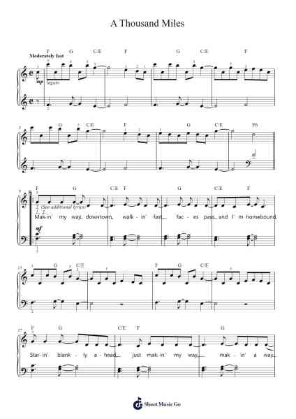 A Thousand Miles Sheet Music by Vanessa Carlton-Arr.Jackbing Priceliot