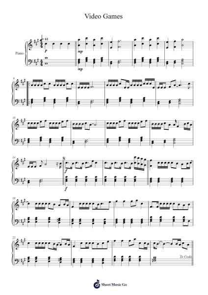 Video Games Sheet Music by Lana Del Rey-Arr.Hores