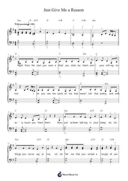 Just Give Me a Reason Sheet Music by P!nk-Arr.Hooters Xenie