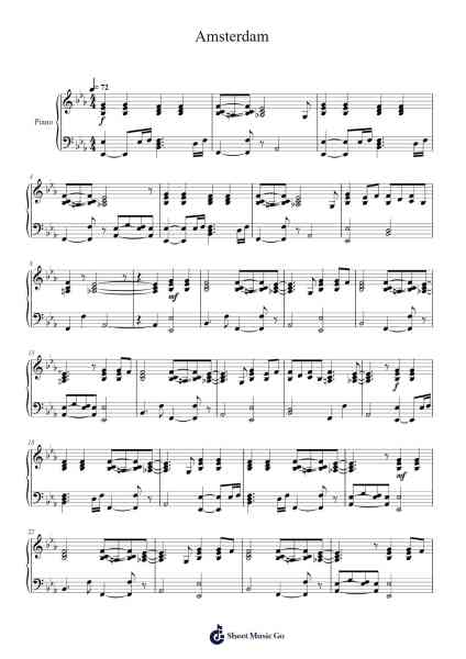Amsterdam Sheet Music by Coldplay-Arr.O'Conbrooke