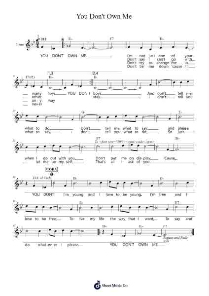 You Don't Own Me Sheet Music by Lesley Gore-Arr.Wooraine Fintis