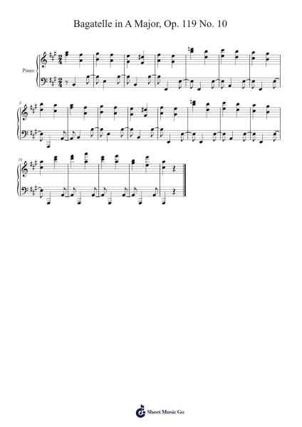 Bagatelle in A Major, Op. 119 No. 10 Sheet Music by Ludwig van Beethoven-Arr.Jersoon