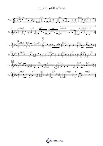 Lullaby of Birdland Sheet Music by George Shearing-Arr.Hugphil Aray