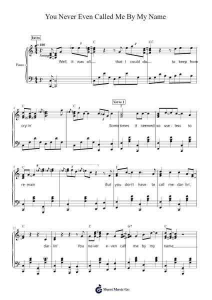 You Never Even Called Me By My Name Sheet Music by David Allan Coe-Arr.Cherlius Bunearl
