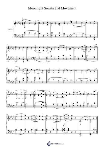 Piano Sonata No. 14 in C-sharp Minor, Op. 27, No. 2 "Moonlight": II. Allegretto Sheet Music by Ludwig van Beethoven-Arr.Flowergess