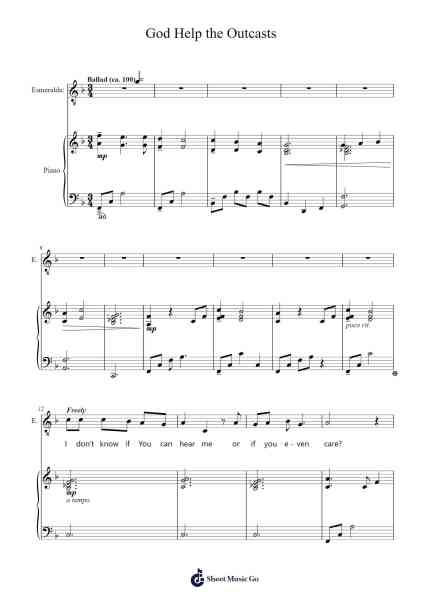God Help the Outcasts Musica per pianoforte di Alan Menken/Stephen Schwartz - Arr.Thomfrank Springper