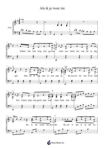 Als ik je weer zie Sheet Music by Paul de Munnik/Typhoon/Maan/Thomas Acda-Arr.Bartther Benxon