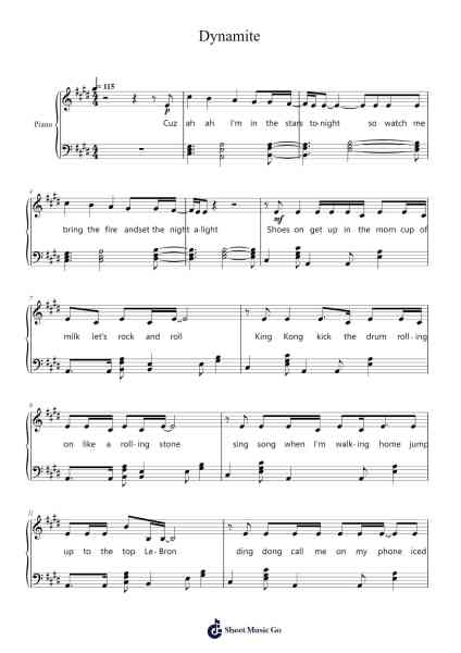 Dynamite Sheet Music by BTS-Arr.Phylpeg Bradning