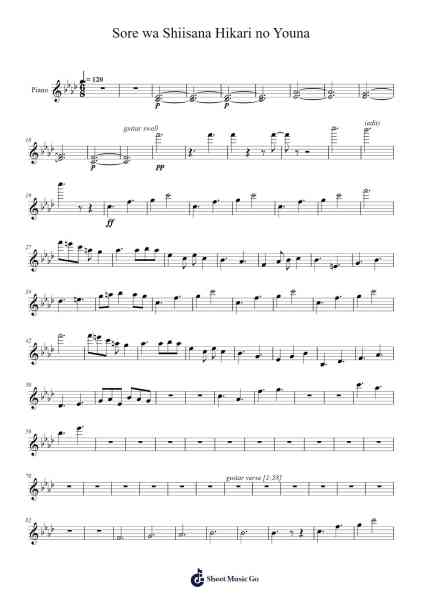 Sore wa Shiisana Hikari no Youna Sheet Music by Yuki Kajiura-Arr.Toddgail