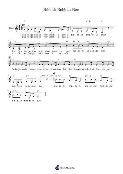 Bibbidi-Bobbidi-Boo Musica per pianoforte di Mack David - Arr.Lesdes Sadel