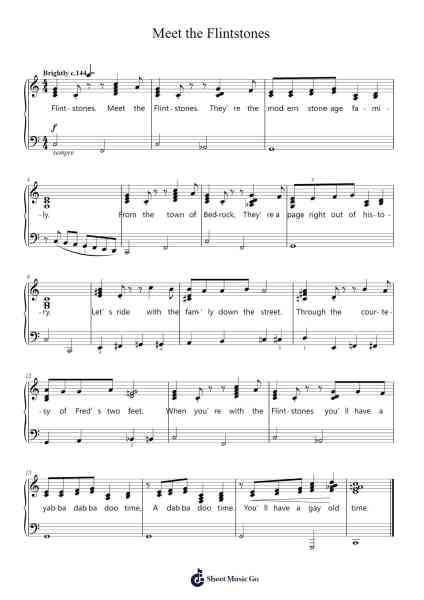 Meet the Flintstones Sheet Music by Joseph Barbera/William Hanna/Hoyt Curtin-Arr.Regfer