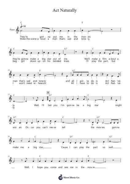Act Naturally Sheet Music by The Beatles-Arr.Lynsmith Yetburne