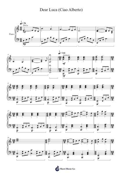 Dear Luca "Piano Cover (Ciao Alberto)" Sheet Music by Benh Zeitlin/Dan Romer-Arr.Wheenan