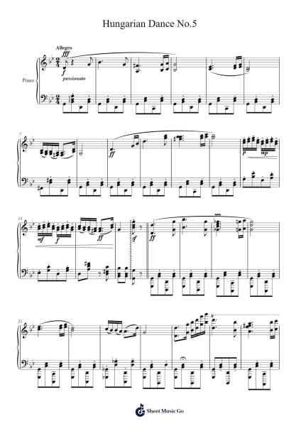 Hungarian Dance No.5 Sheet Music by Johannes Brahms-Arr.Yetlup Hoybird
