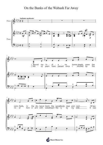 On the Banks of the Wabash Far Away Sheet Music by Paul Dresser-Arr.Franling Godrwood