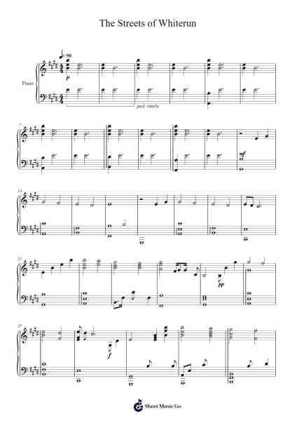 The Streets of Whiterun Sheet Music by Jeremy Soule-Arr.Gunchi