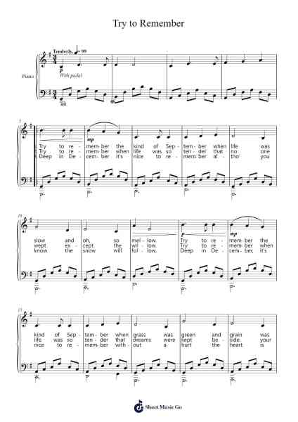 Try to Remember Sheet Music by Harvey Schmidt-Arr.Poeyer
