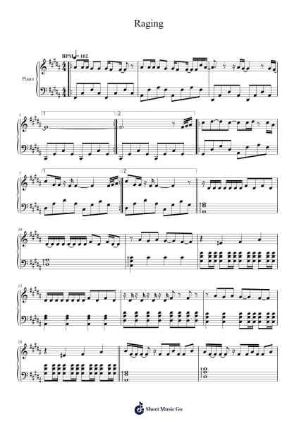 Raging Sheet Music by Kygo-Arr.Urrite