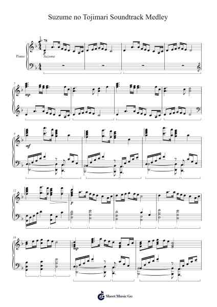 Suzume no Tojimari Soundtrack Medley Sheet Music by RADWIMPS-Arr.Croftswilde Ruthtodd