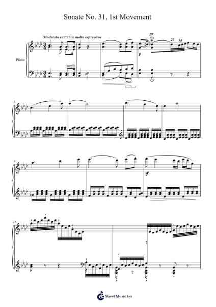 Sonata No. 31 in A-flat Major, Op. 110: I. Moderato cantabile molto espressivo Sheet Music by Ludwig van Beethoven-Arr.Attchols Jamestion