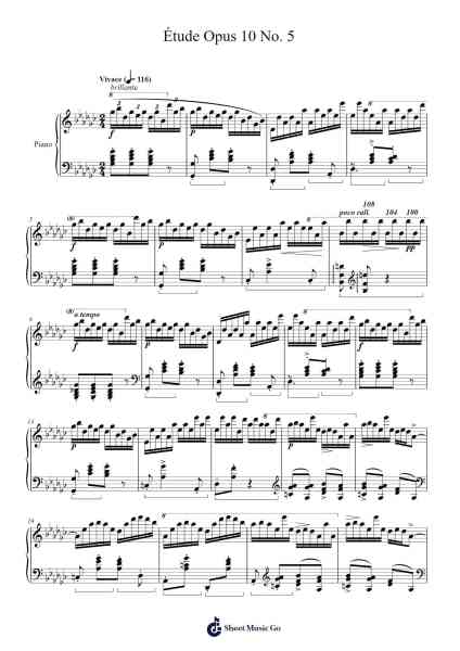 Étude Opus 10 No. 5 in G♭ Major Sheet Music by Frédéric François Chopin-Arr.Kitthur