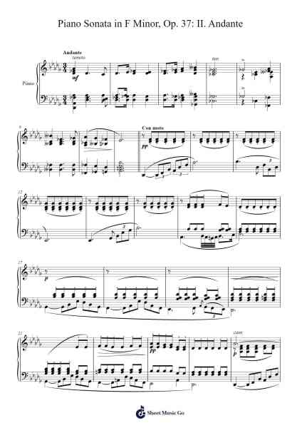 Piano Sonata in F Minor, Op. 37: II. Andante Sheet Music by Julius Schulhoff-Arr.Maudky Clairebey